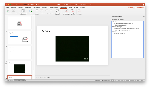 schermafdruk van powerpoint met de toegankelijkheidscontrole.