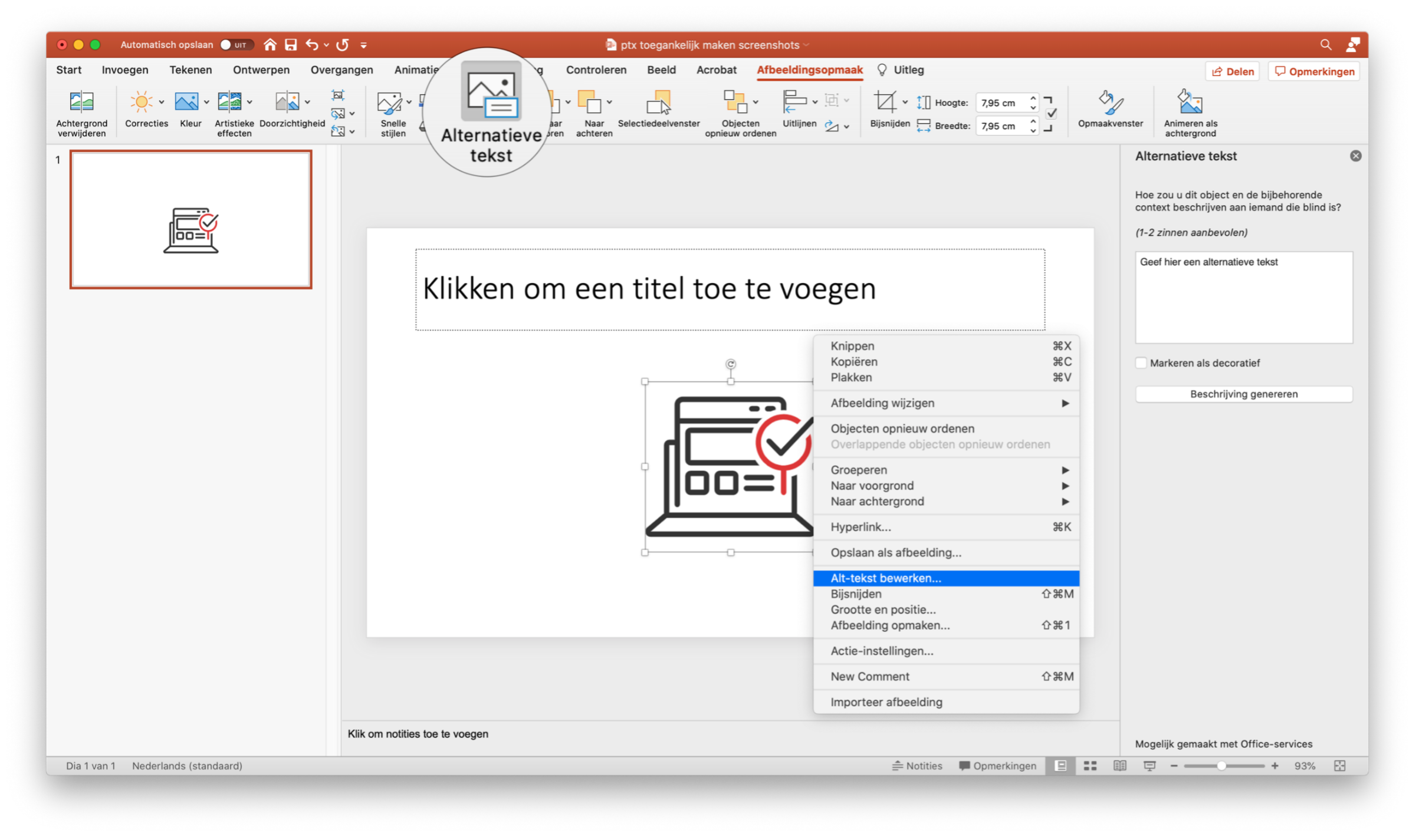 schermopname PowerPoint voor invoegen van alternatieve tekst